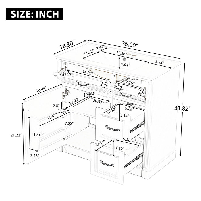 Modern Bathroom Vanity With Sink, 4 Drawers, Soft-Close Door, Adjustable Shelf