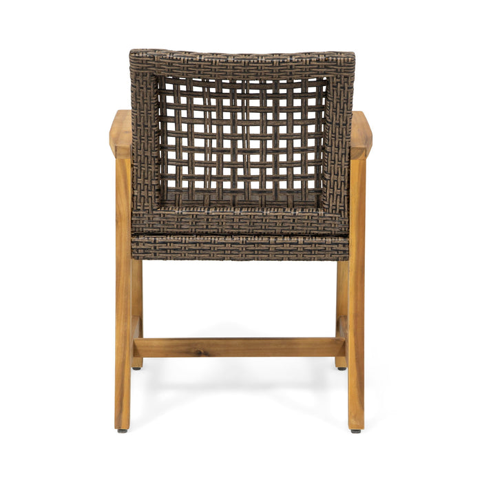 7 Piece Patio Dining Set, Slatted Table & 6 Chairs For Patio Garden - Mocha / Teak