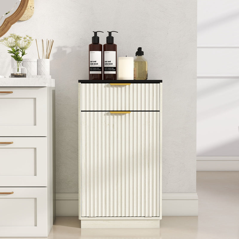 Tilt Out Trash Can Cabinet With Wave Textured Drawer & Pull Out Bin