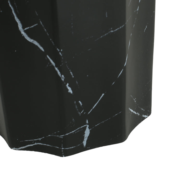 Outdoor Lightweight Concrete BMarble Effect Side Table, Living Room End Table - Black / Marble
