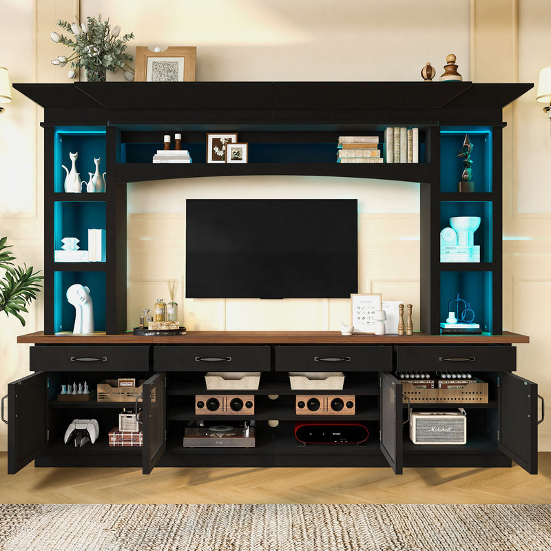 Extra Long TV Stand With 7 Color LED Lights, Adjustable Shelves & Storage Cabinets
