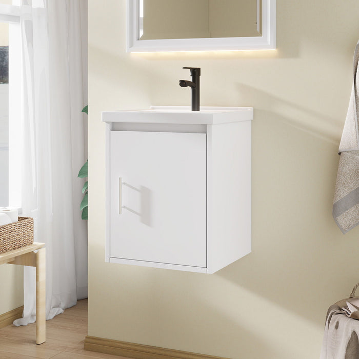 20" Floating Bathroom Vanity Combo With Wall Cabinet, Ceramic Sink & Soft Close Doors - White