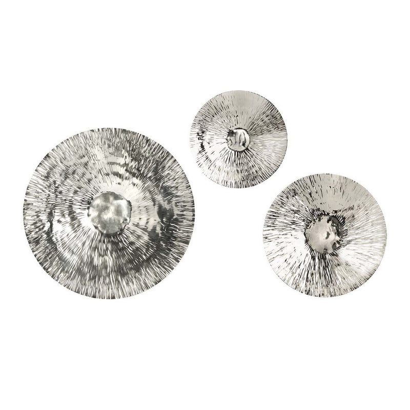 Textured Oversized Disc, Wall Decor For Living Room (Set of 3) - Silver
