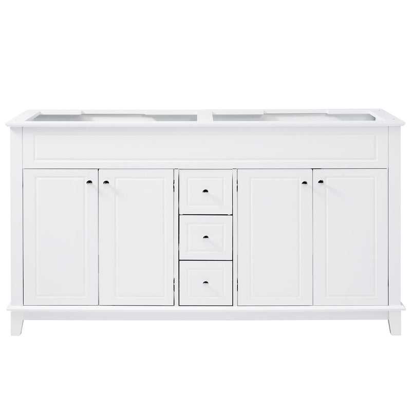 Bathroom Vanity Cabinet Only, 3 Drawers & 4 Doors With Double Layer Shelves - White