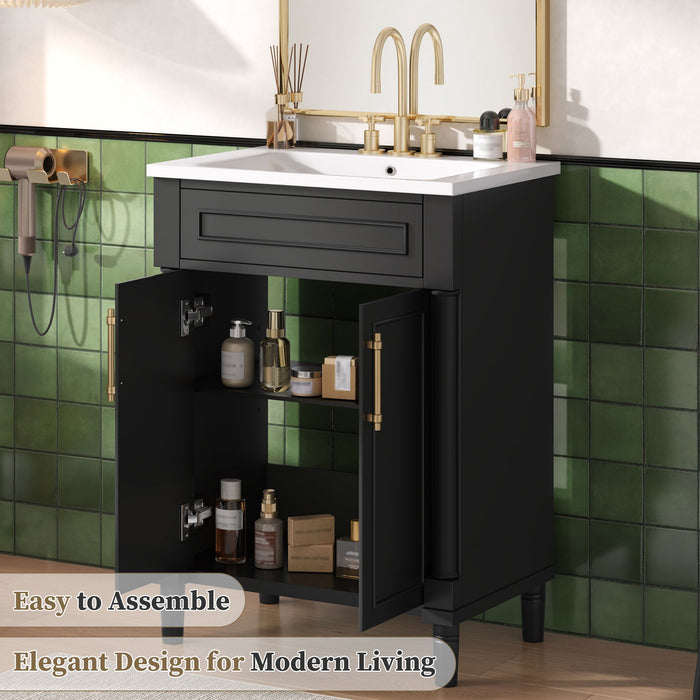 Bathroom Vanity With Integrated Sink, 2 Door Cabinet, Single Sink For Small To Medium Bathrooms