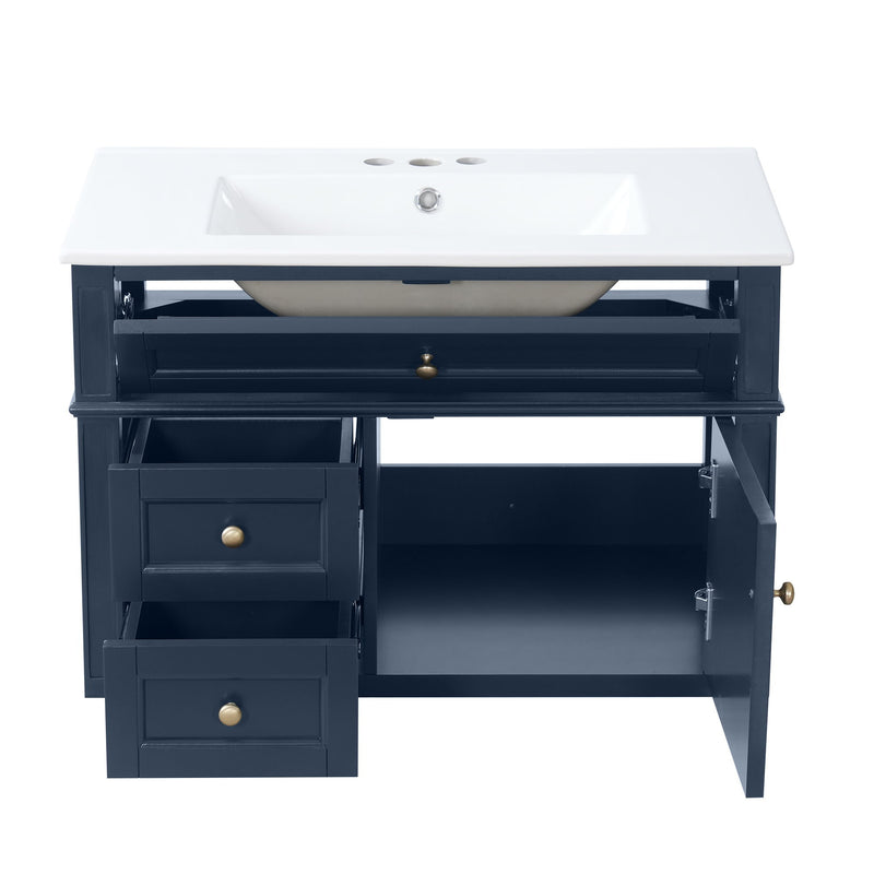 Wall Mounted Bathroom Vanity With 2 Drawers, 1 Tip Out Drawer, 3 Holes Sink