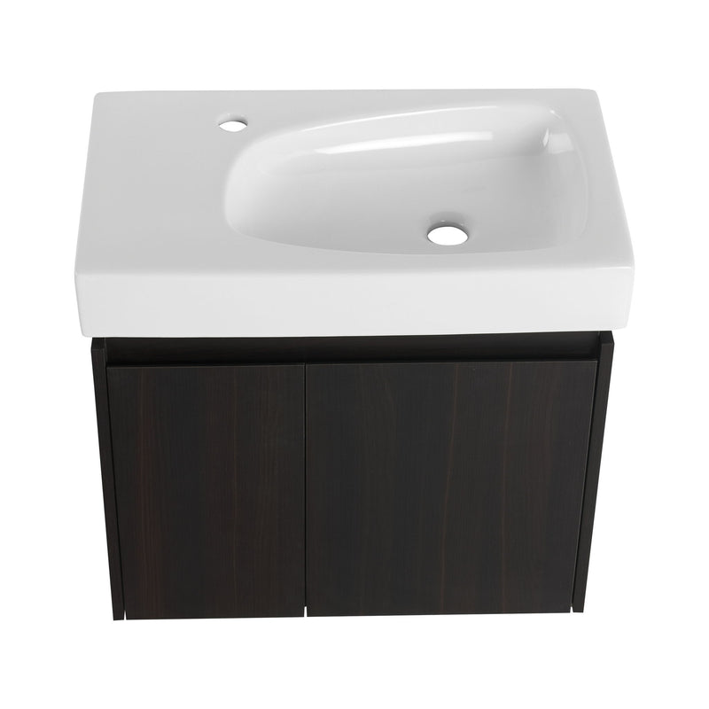 Modern Bathroom Vanity With Ceramic Basin, Wall Mounted Floating Sink Combo, Storage Cabinet