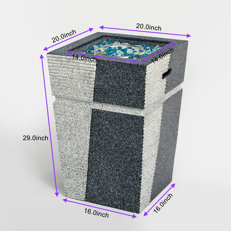 Propane, Gas 50000 Btu Square Fire Pit Table For Outside - Light Gray / Blue