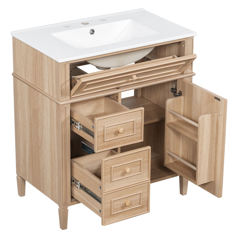 Bathroom Vanity With Sink, Flip Out Drawer, 2 Soft Close Drawers, 1 Soft Close Door - Wood