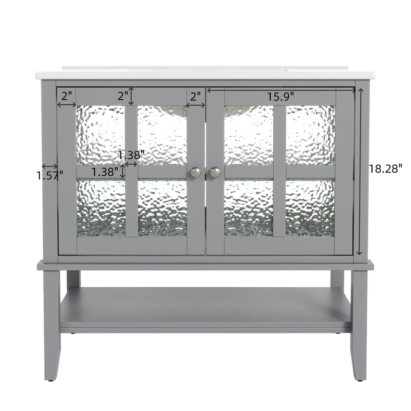 Bathroom Vanity With Ceramic Sink, Adjustable & Open Shelf