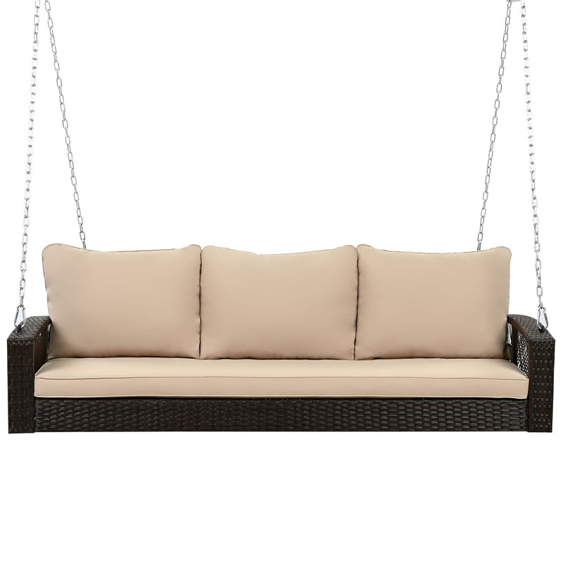 3 Person Large Patio Swing Bench With Cushions For Backyard