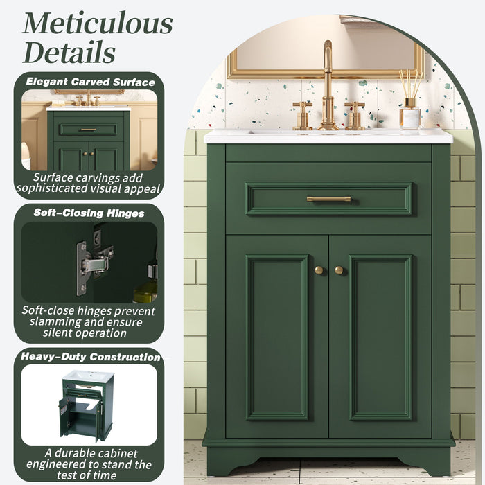 Bathroom Vanity With Integrated Sink, 2 Door Cabinet With Tip Out Drawer, Rectangular Design
