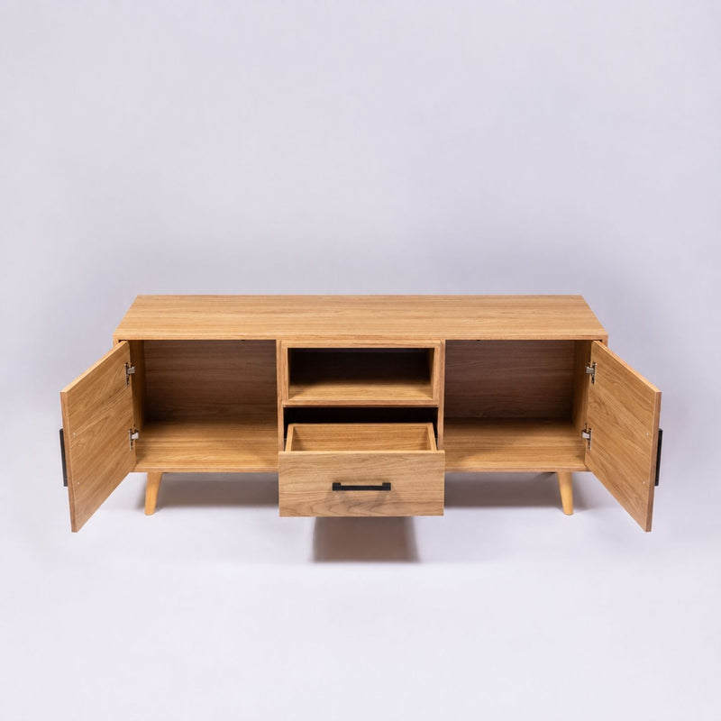 TV Stand For TVs Up To 60" With 2 Doors, 1 Drawer And 1 Open Shelf - Oak