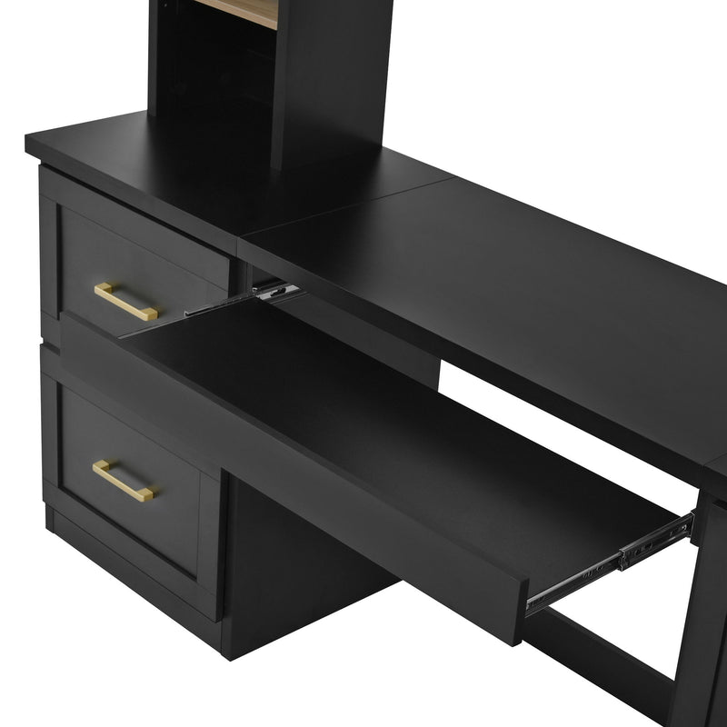 Computer Desk With Hutch, Workstation With Desk Grommet & Keyboard Tray