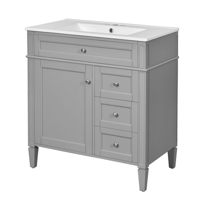 Bathroom Vanity With Top Sink, Freestanding Storage Cabinet With 2 Doors And 3 Drawers, Mirror Cabinet Included - Gray