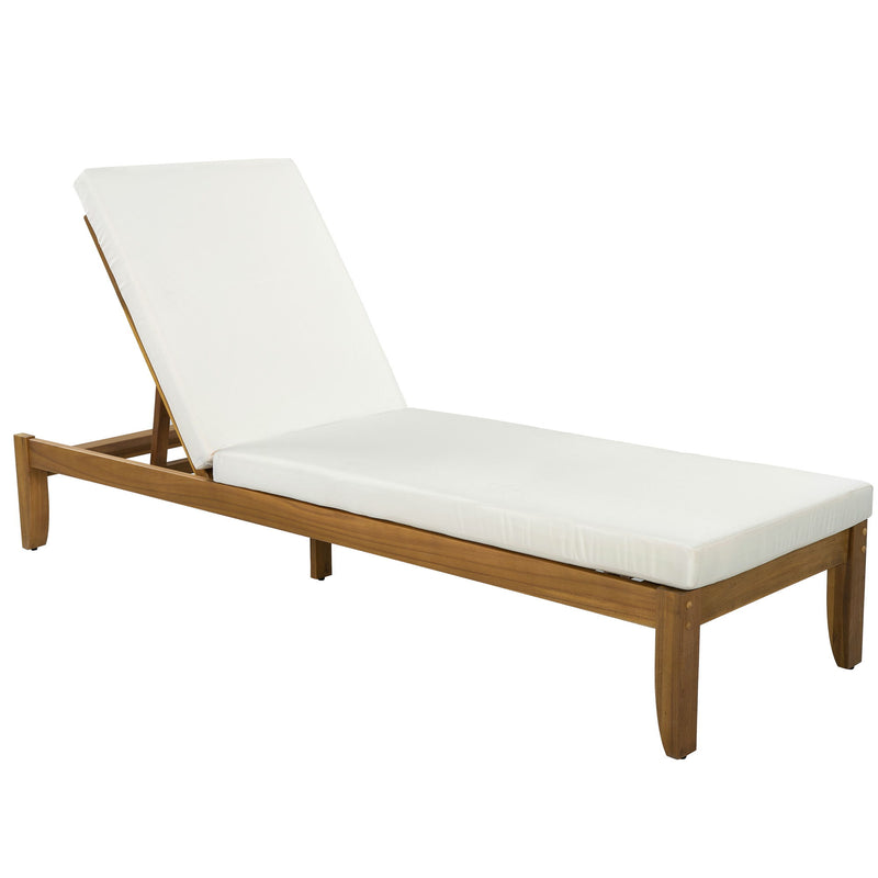Adjustable Outdoor Patio Lounge Chair Chaise Lounge - Beige / Natural