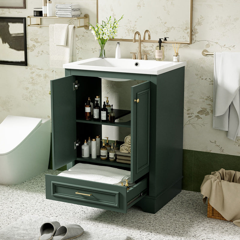 Bathroom Vanity With Ceramic Sink Combo, Modern Freestanding Storage Cabinet With Silver Handles