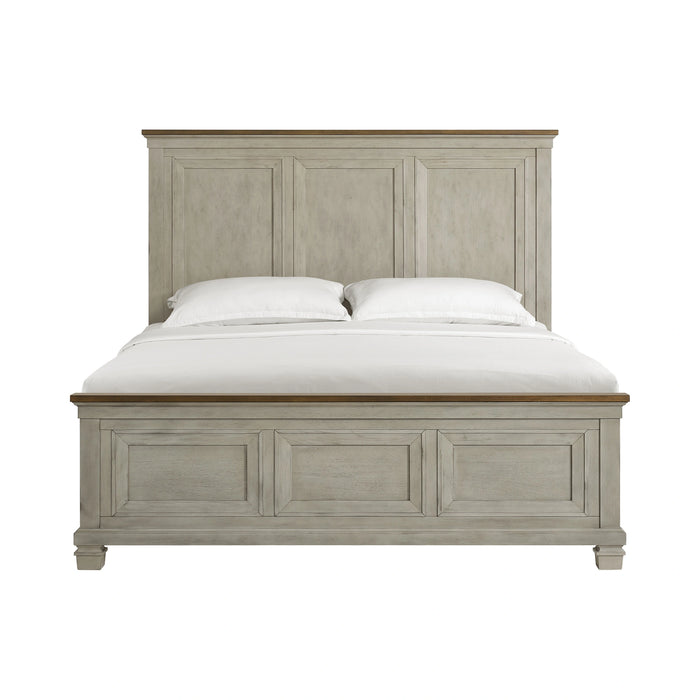 Farmington Panel Bed in Medium Brown and Washed Stone