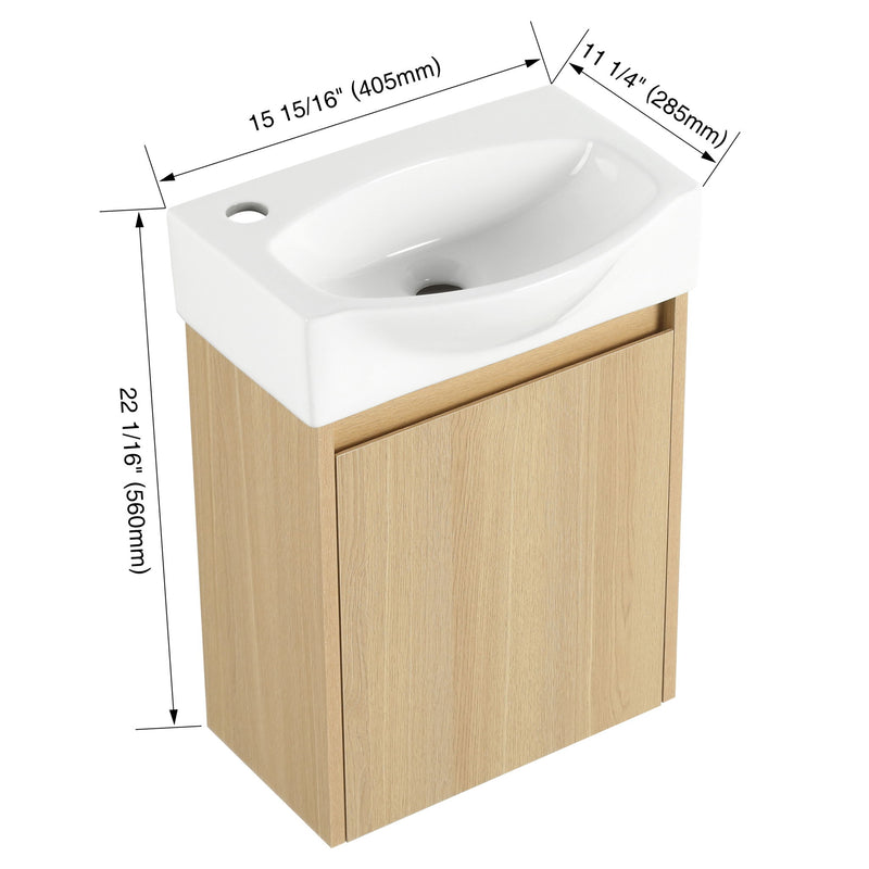 Modern Bathroom Vanity With Ceramic Basin, Wall Mounted Floating Sink Combo, Storage Cabinet