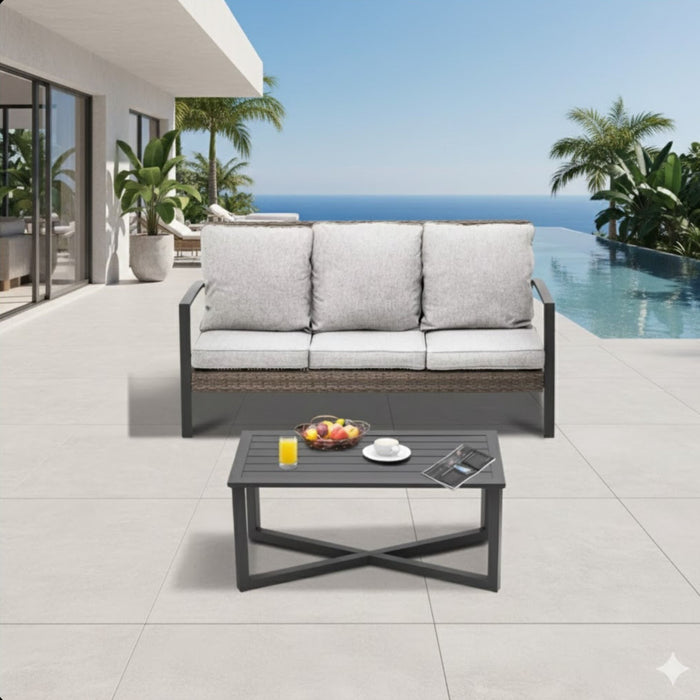 2 Piece Patio Set With Cushions & Coffee Table