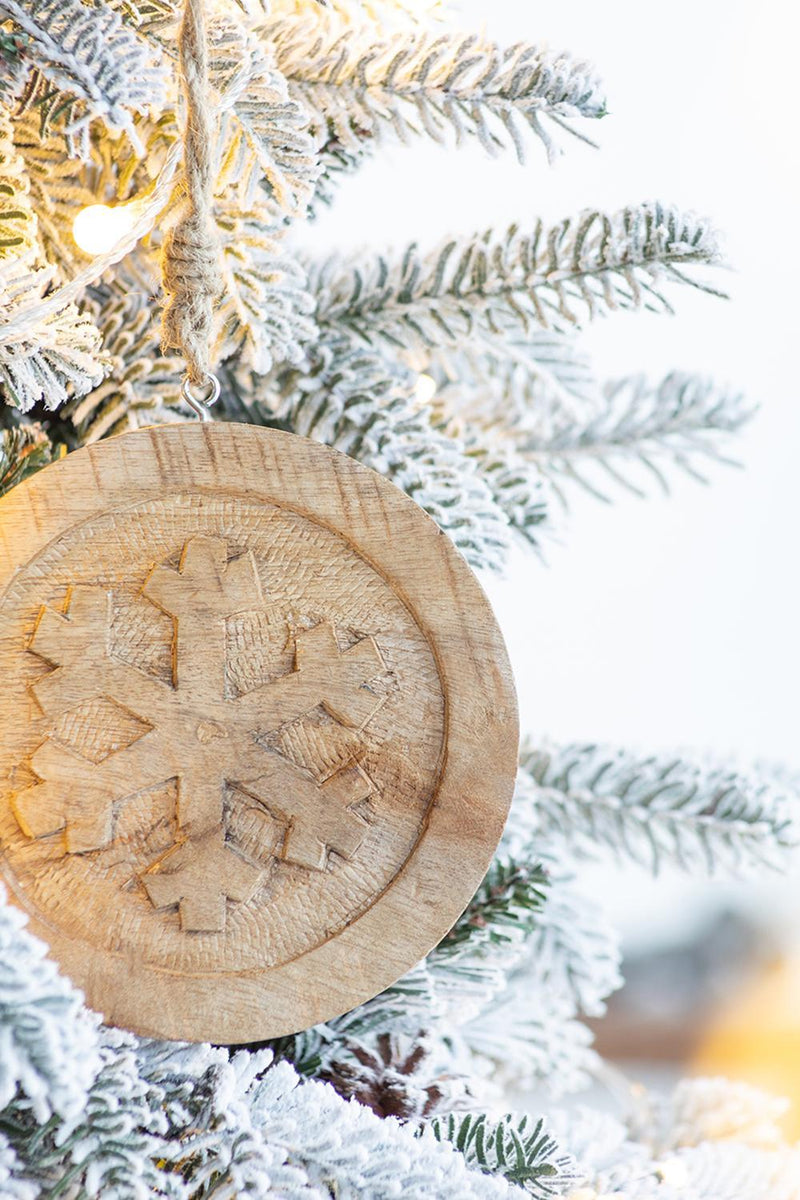 Wooden Hanging Circle With Snowflake Cut Decorative Hanging Christmas Tree Ornaments For Holiday Party Decorations (Set of 12) - Multi