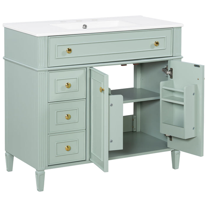Bathroom Vanity With Sink, 3 Drawers & 2 Soft-Close Doors