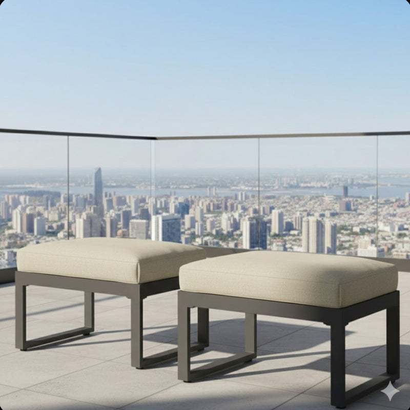 Patio All-Weather Ottomans With Thick Cushions (Set of 2)