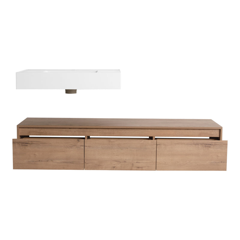Modern Wall Mounted Bathroom Vanity With Resin Sink, Soft Close Drawer - Imitative Oak