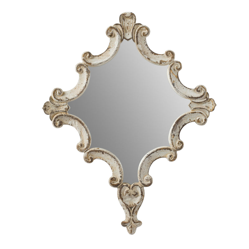 Artistic Diamond Scrollwork Mirror, Home Accent Mirror For Living Room, Entryway, Bedroom, Office - Antique White