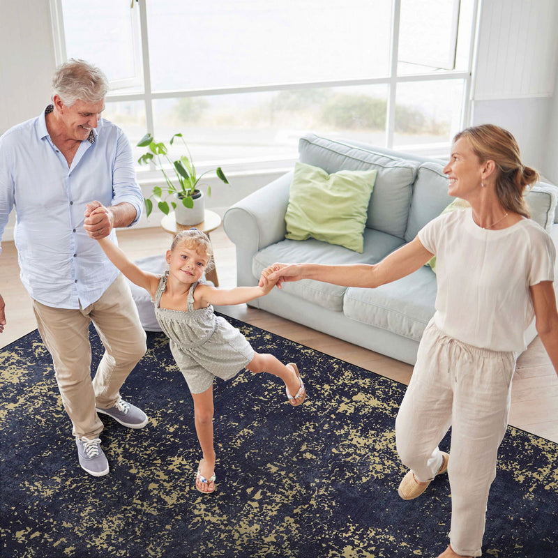 Maval - 8' X 10' Washable Area Rug - Black / Gold