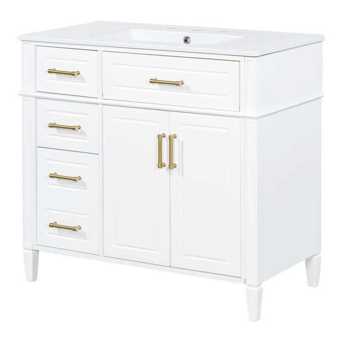 Bathroom Vanity With Sink, 4 Drawers (1 Flip Drawer), 2 Doors & Adjustable Shelf - White