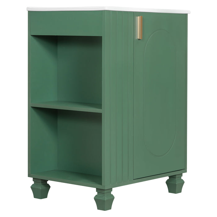 Classic Retro Bathroom Vanity With Sink, Door Shelf, Side Open Storage Frame