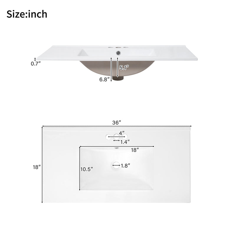 Bathroom Vanity With Sink, Soft Close Doors, Adjustable Shelf & 3 Drawers