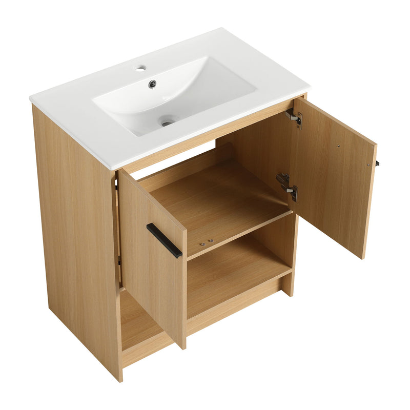 Modern Bathroom Vanity With Ceramic Sink, Freestanding Cabinet, Soft Closing Doors