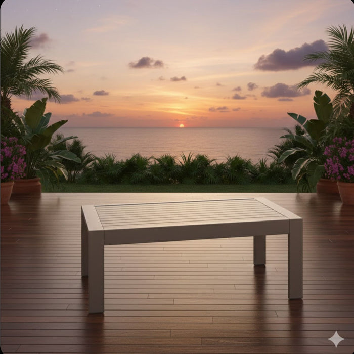 All-Weather Outdoor Coffee Table With Wood-Look Top