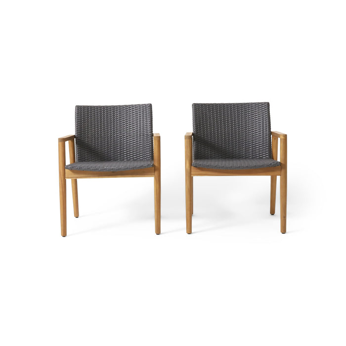 Tranquilize - Outdoor Wooden Club Chair With Woven Wicker Seat And Back (Set of 2) - Light Brown