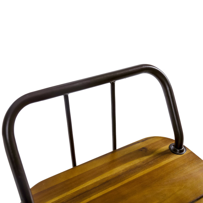 Dione Outdoor Industrial Acacia Wood Bar Set With Metal Frame And Slat Paneling - Brown
