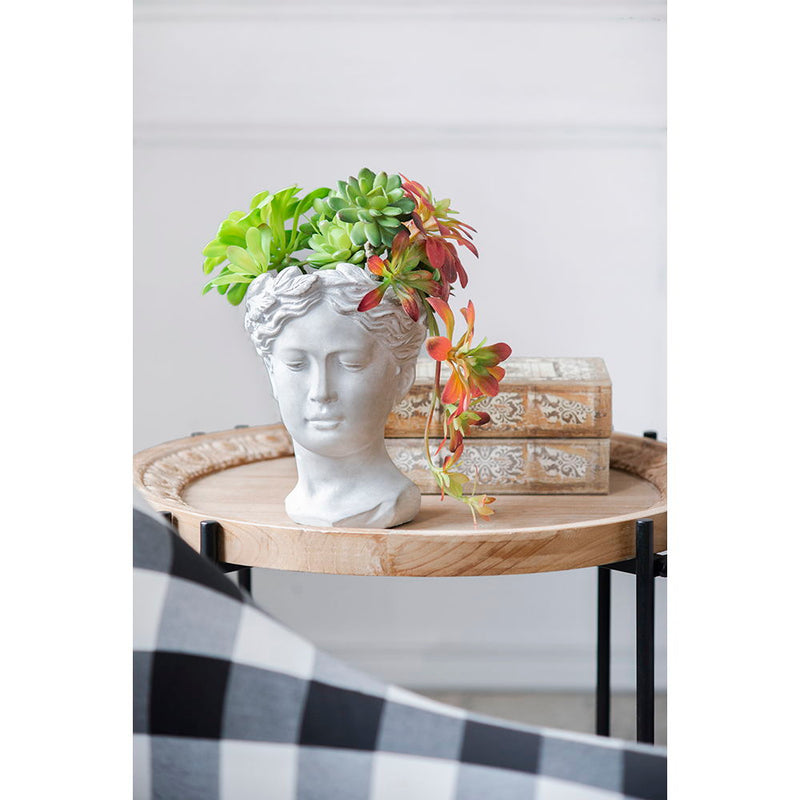 Greek Style Cement Head Planter Indoor Outdoor Home Garden Decor - Gray