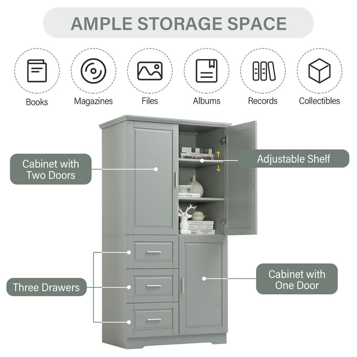 Tall And Wide Storage Cabinet With Doors, 3 Drawers