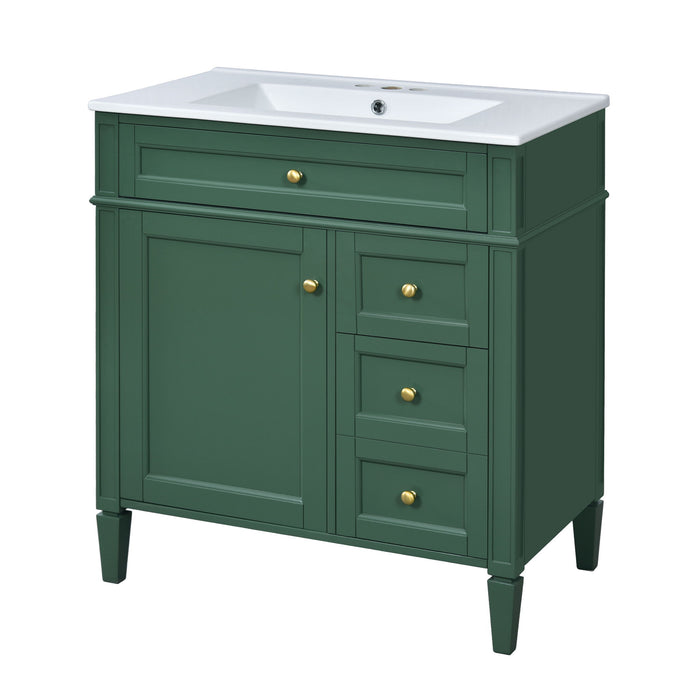 Bathroom Vanity With Top Sink, 2 Doors And 3 Drawers, Freestanding Set With Mirror Cabinet
