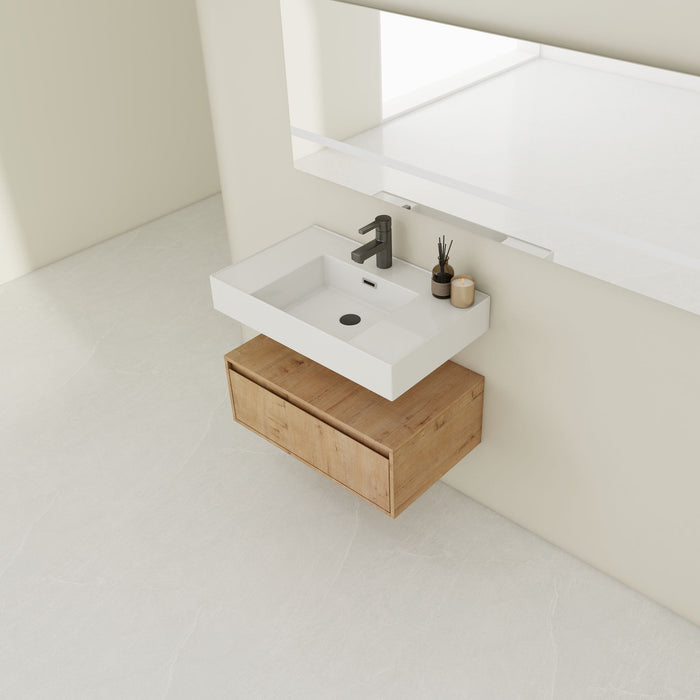 Wall Mounted Bathroom Vanity With Resin Sink And Soft Close Drawer - Imitative Oak