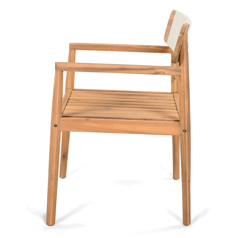 Creative Braided Acacia Wood Outdoor Dining Table And Chairs With Armrests (Set of 2) - Teak / White