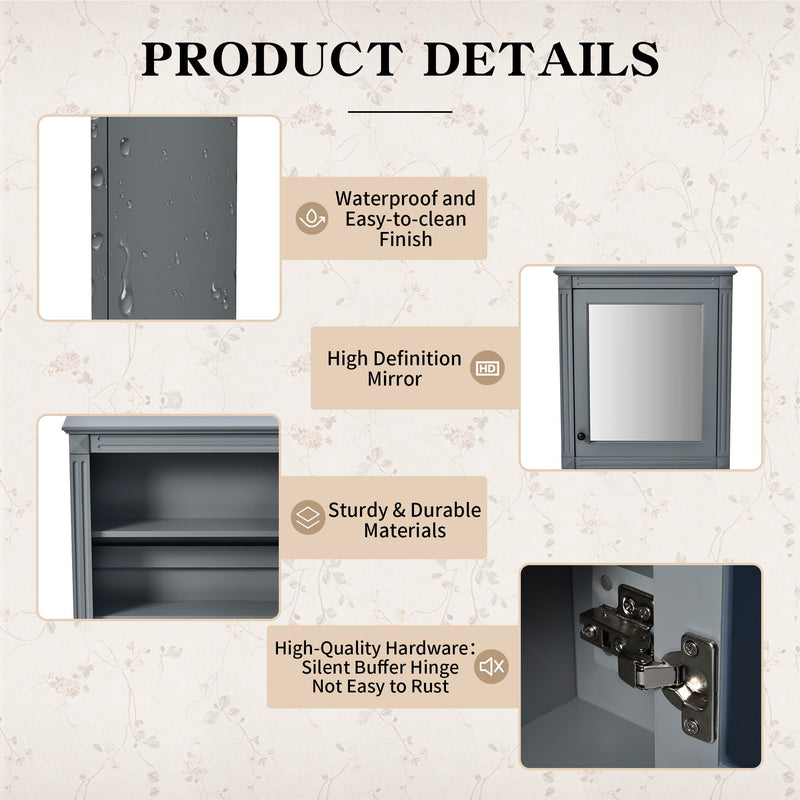 Wall Mounted Bathroom Storage Cabinet With Mirror, Medicine Cabinet With Height Adjustable Shelf