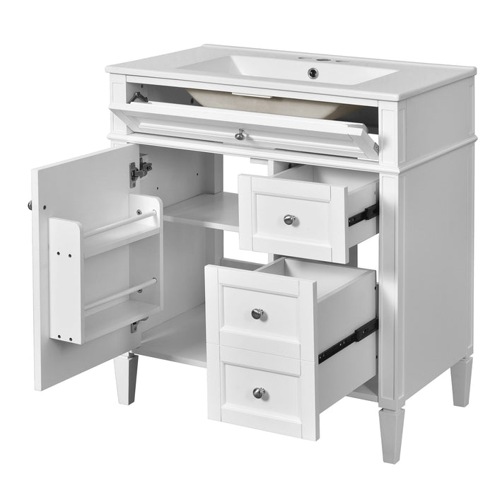 Bathroom Vanity With Top Sink, 2 Doors And 3 Drawers, Freestanding Set With Mirror Cabinet