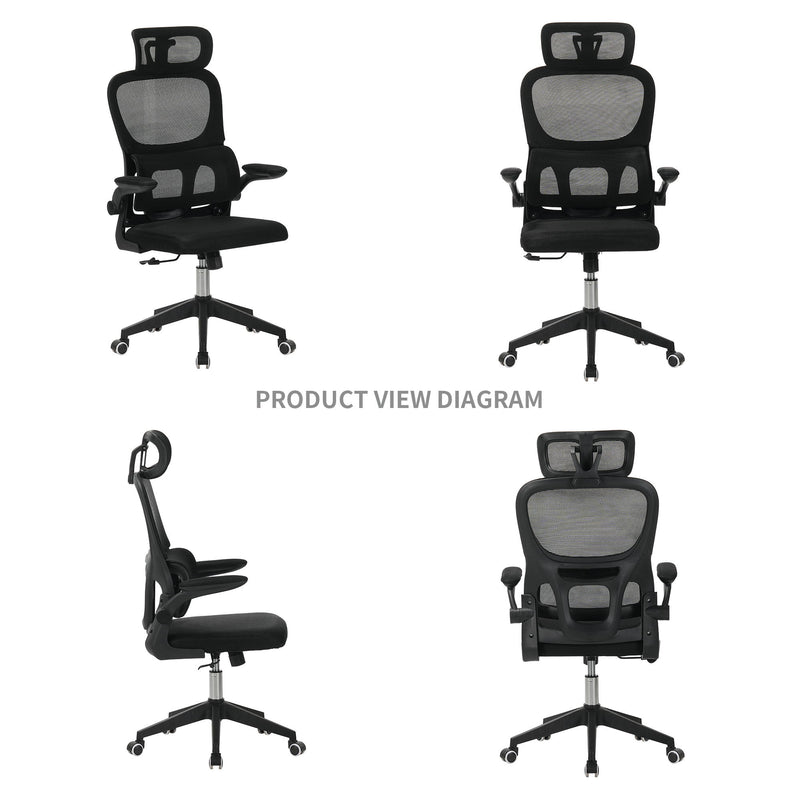 High Back Ergonomic Swivel Rolling Office Chair With Tilt Function, 3D Headrest, Lumbar Support - Black