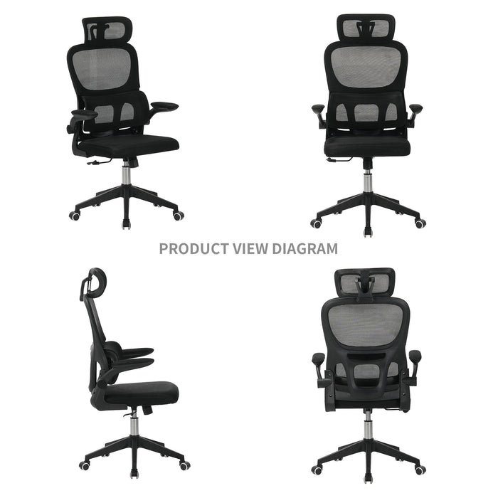 High Back Ergonomic Swivel Rolling Office Chair With Tilt Function, 3D Headrest, Lumbar Support - Black