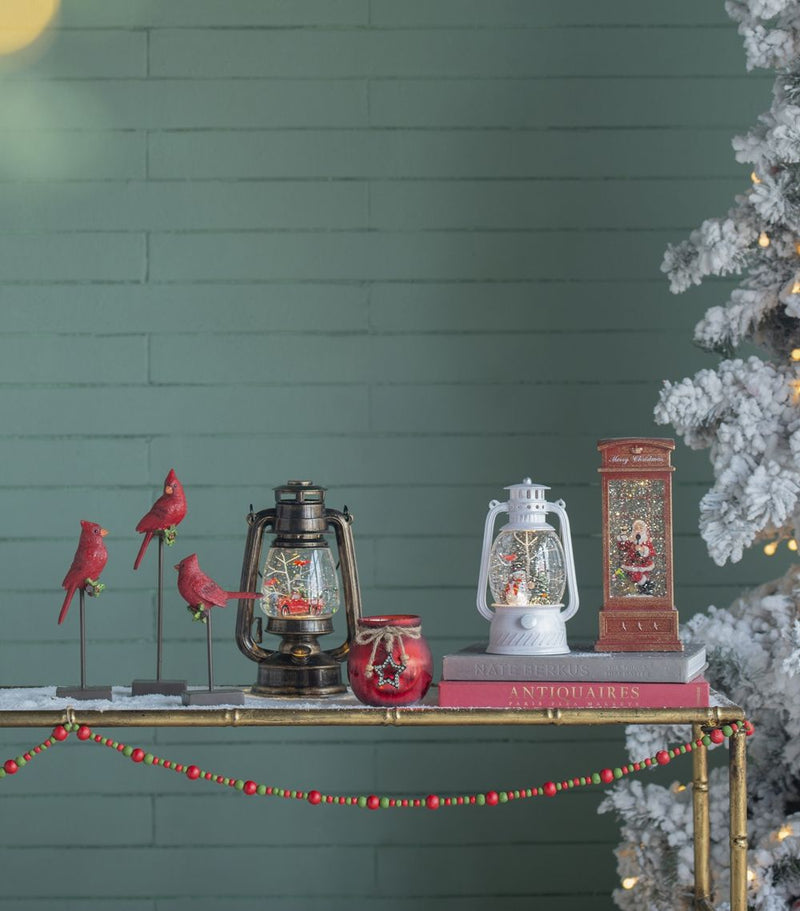 Christmas Plastic / Resin Lantern With Snowman & Tree LED / Water Spinning / 6 Hours Timer, 3*AA Batteries Required - White / Multi