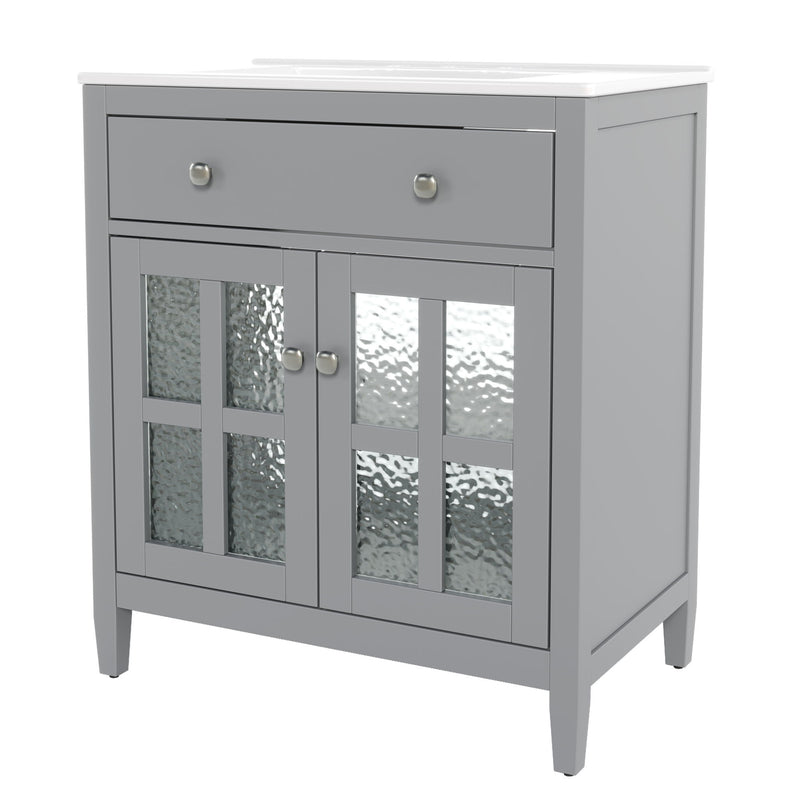 Bathroom Vanity With Ceramic Sink, Adjustable Shelf & Tip Out Tray