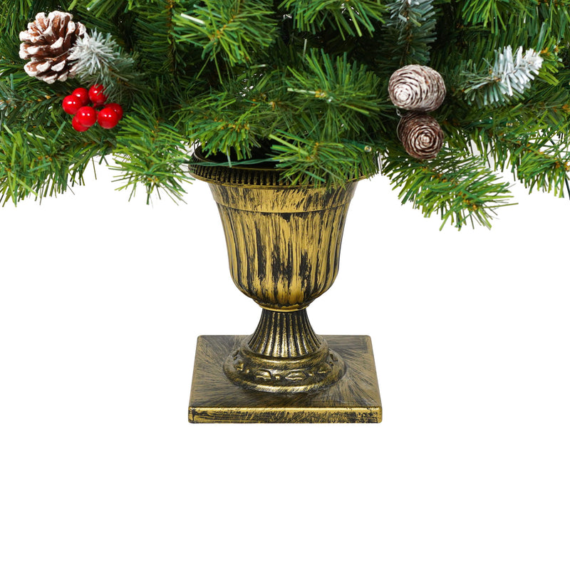 Pre Lit Artificial Christmas Tree Set With LED Lights, 3 Piece Garland And Entrance Trees, Warm Lighting, Indoor Use Only - Green