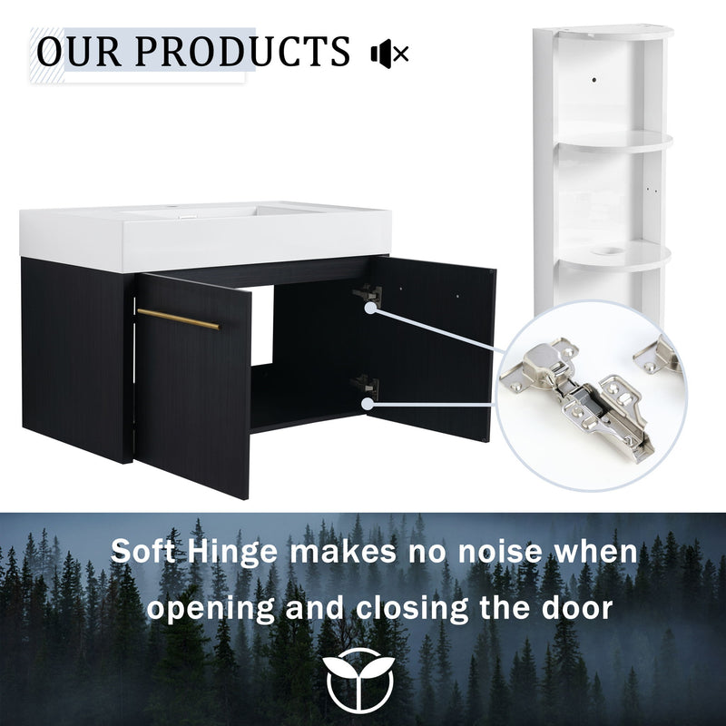 Modern Wall Mounted Bathroom Vanity With Thick Edge Resin Sink And Storage Rack